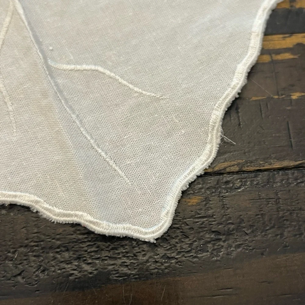 Vintage Set Of‎ 4 Leaf Decor Large Leaf Shaped Placemats Embroidered White Cream